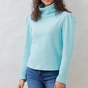 Dudley Stephens Palmer Puff Sleeve Turtleneck in Terry Fleece (Mint) (L)
